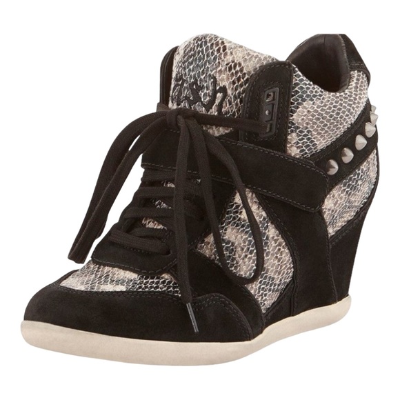 Ash Shoes - Ash Bisou Snake Embossed Leather Studded Wedge Sneakers Sz 6.5 US, 37 EU